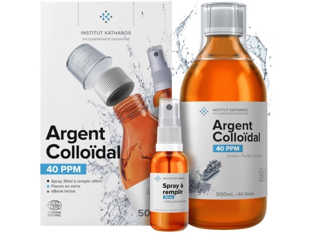 Argent colloïdal 40 ppm 500ml + spray 30 ml à remplir