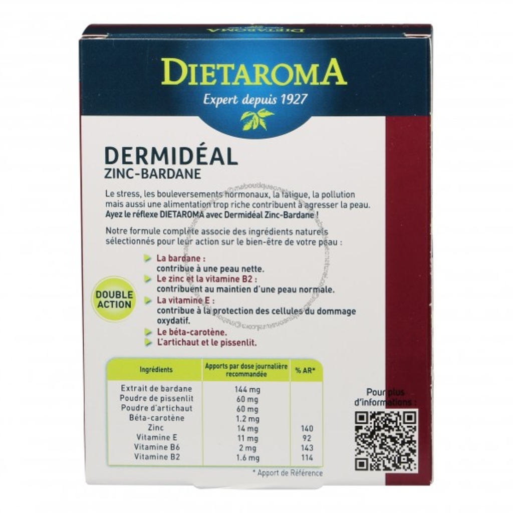 Dermideal complexe zinc bardane 30 comprimés Dietaroma