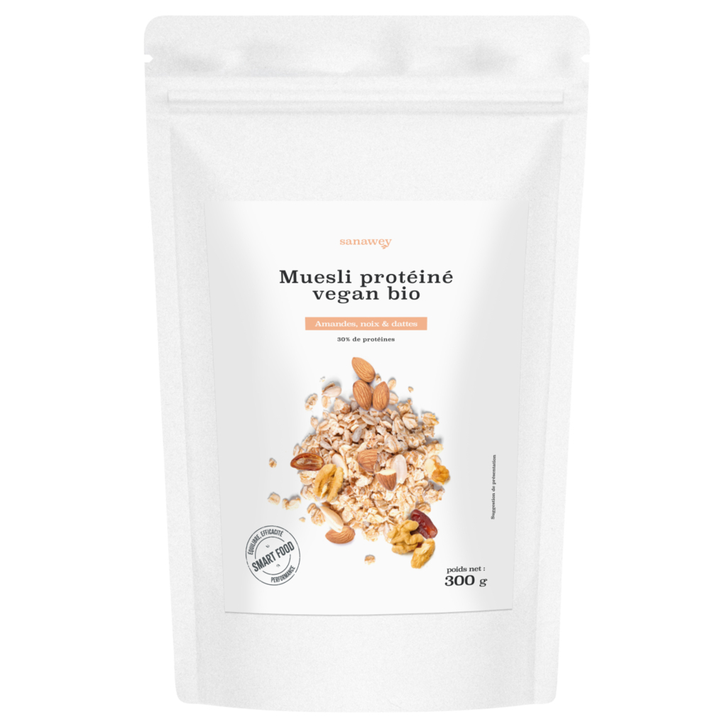 Muesli protéiné vegan Bio amandes, noix & dattes - 300 g - Sanawey 