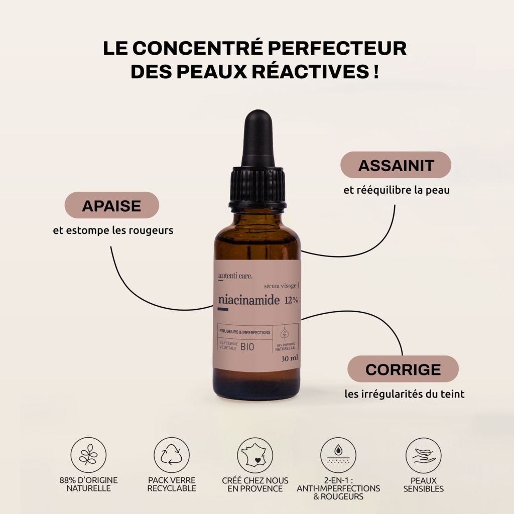Sérum Rougeurs & Imperfections 12% Niacinamide - 30 ml - Autenti Care