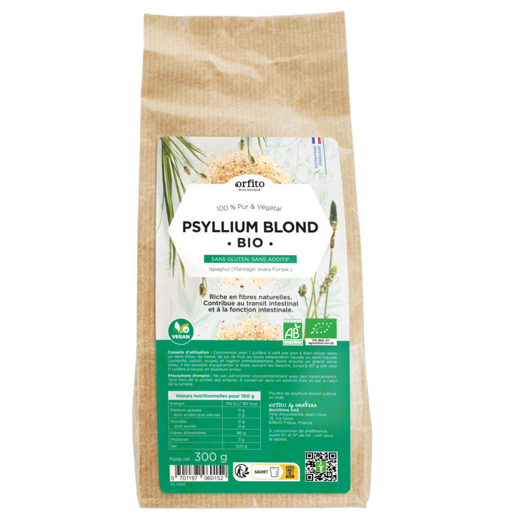 Psyllium blond Bio 1000 mg - 180 gélules végétales - Orfito 