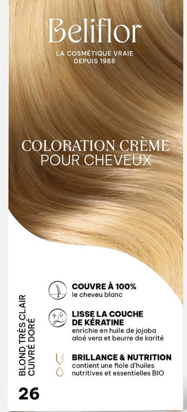 Coloration Crème 26 blond très clair cuivré doré