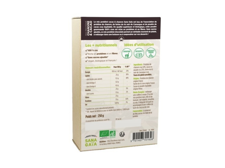 Mix protéiné chanvre français & cacao Bio