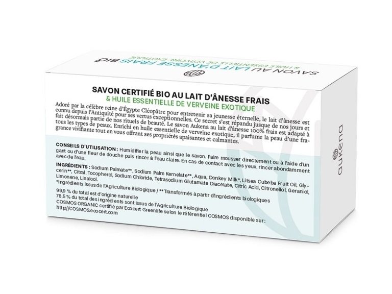 Savon au lait d'ânesse Bio & huile essentielle de verveine, hydratant