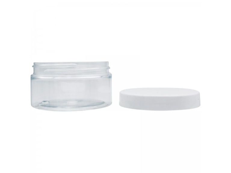 Pot en Plastique Cristal et Couvercle Blanc