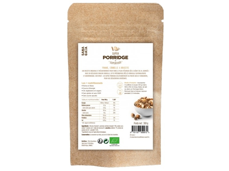 Porridge de Superfood, Pomme, Cannelle & Noisette Bio