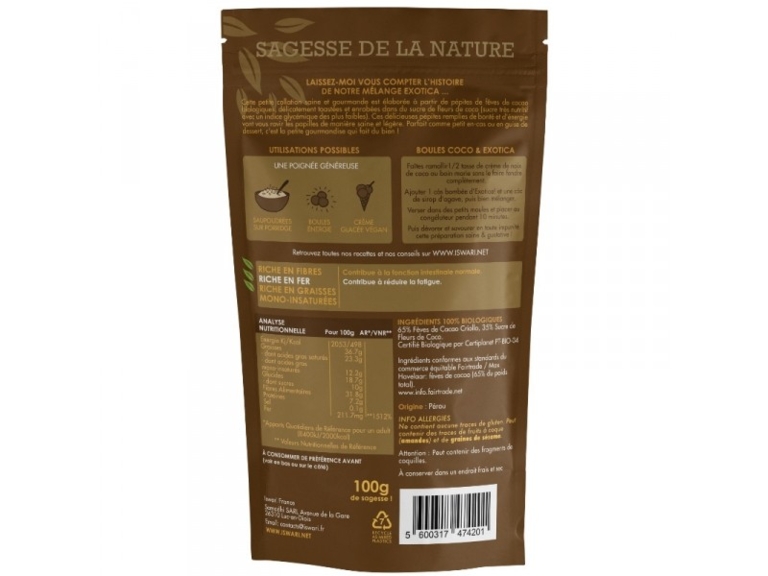 Exotica ! Fèves de cacao enrobées de sucre de fleurs de coco Bio