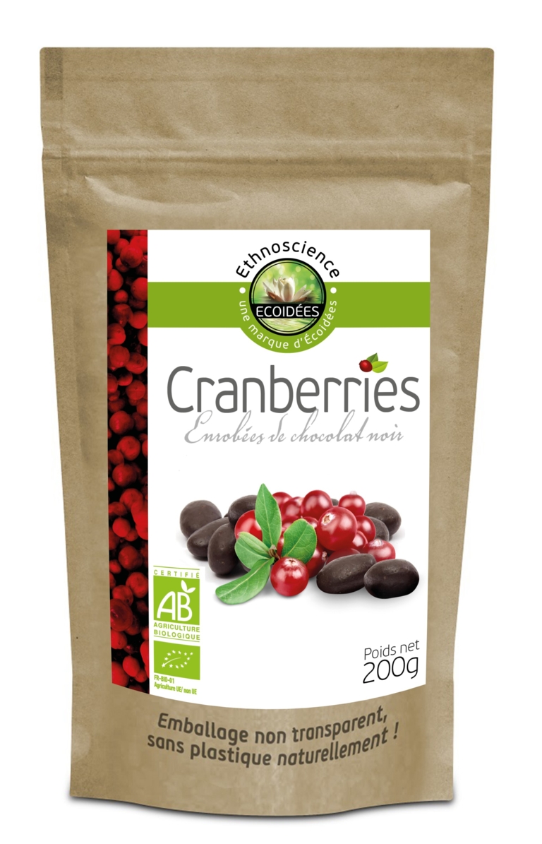 Cranberries enrobées de chocolat noir Bio