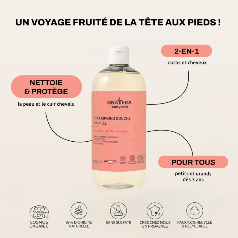 Shampoing Douche Pêche Mangue Bio